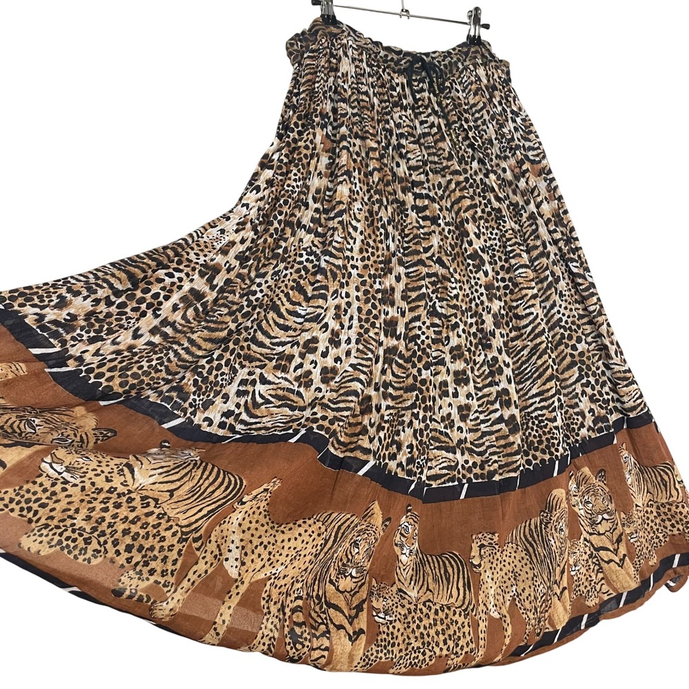 Vintage Broomstick Skirt Animal Print Safari Leopard Tiger Cheetah Big Cat Boho